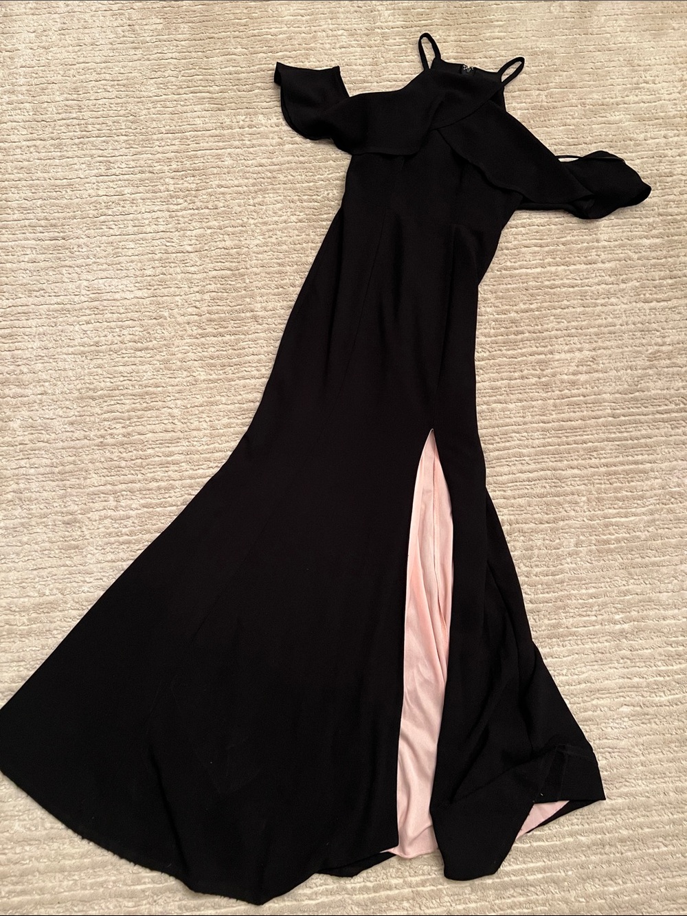 Speechless Black Cold-Shoulder Prom Dress with Pink Slit Lining